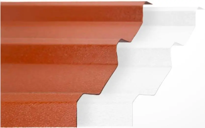 Perfil de lámina de PVC acanalada en terracota y en blanco
